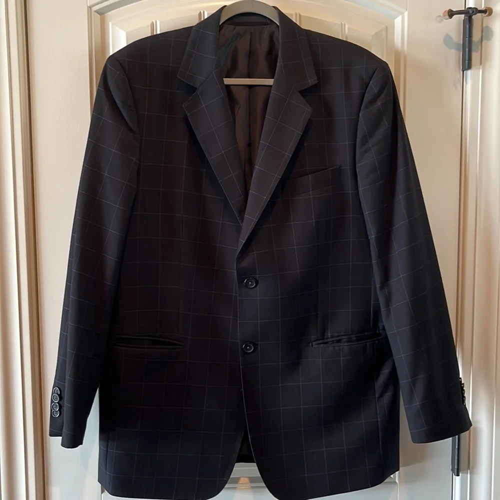 CERUTTI 1881 Italian suit jacket dark gray/ black blue windowpane tag Italian 52